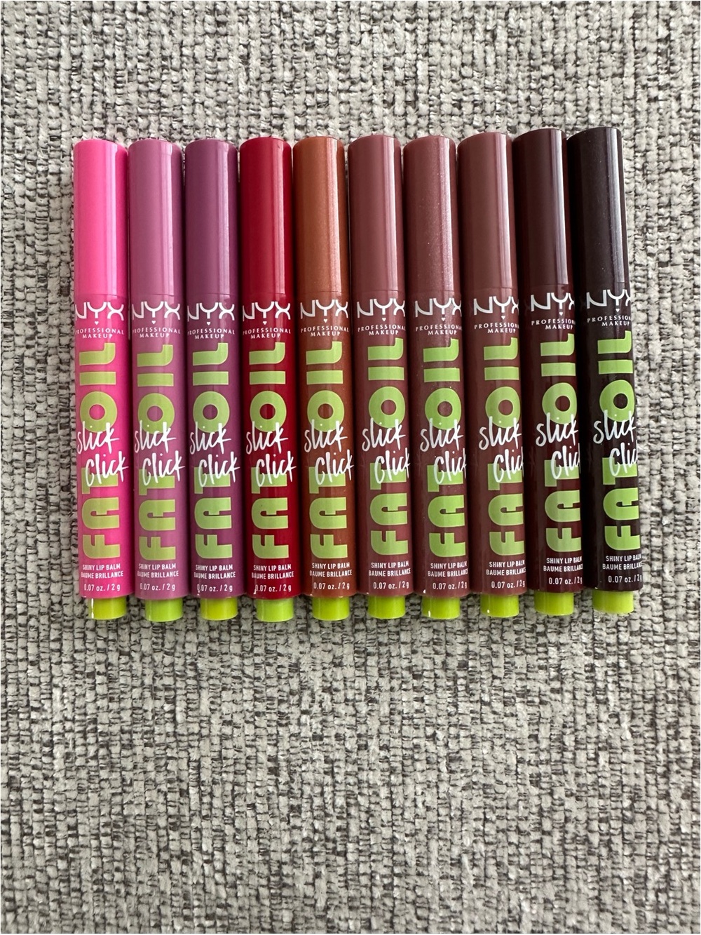 BRAND NEW NYX Makeup Fat Oil Slick Click Shiny Lip Balm Set of 10 Shades